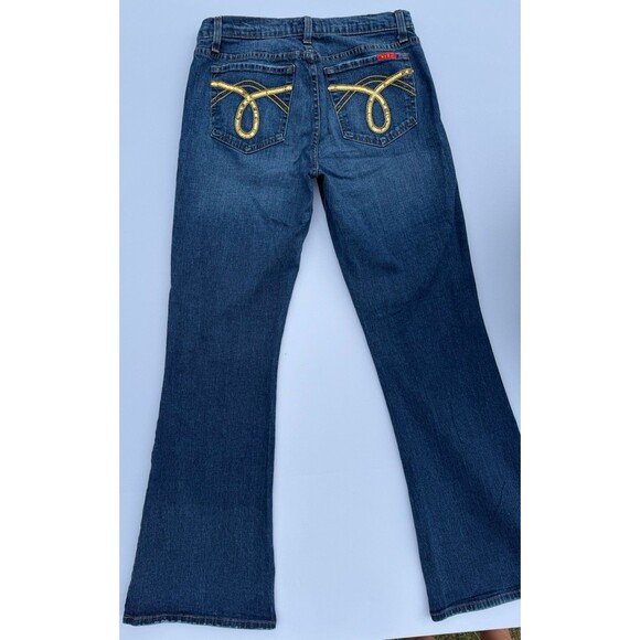 NDJ Tummy Tuck Jeans Womens Sz 10 Blue Bootcut Mid Rise Gold Embroidered Pockets - Picture 2 of 10